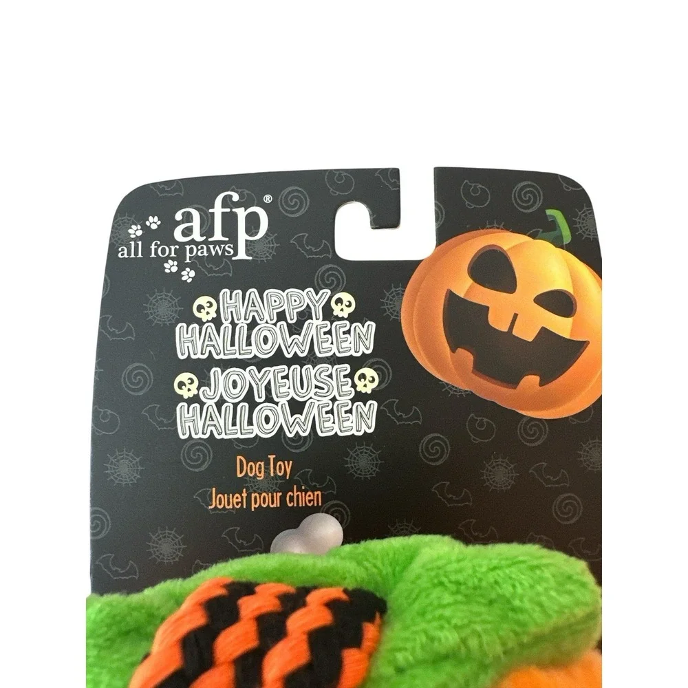 New afp All For Paws‎ Halloween Dog Toy Pumpkin with Rope Squeaker Push Outdoor